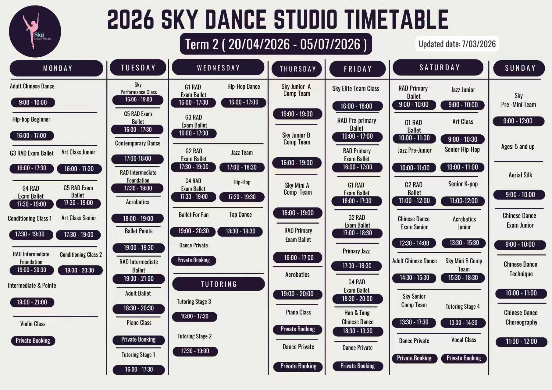 Timetable to come...